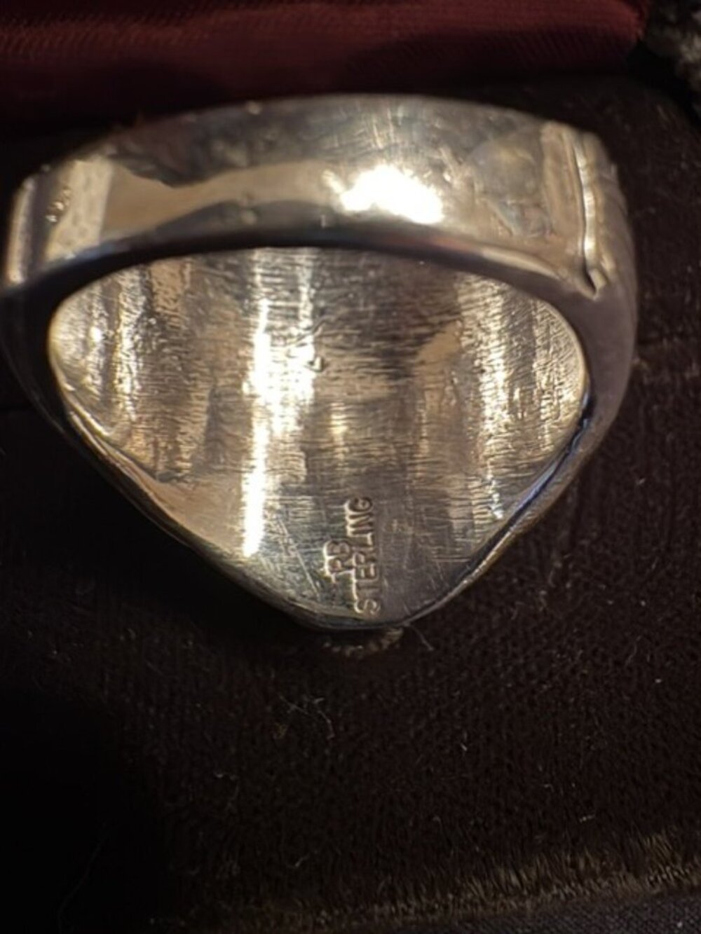 LARGE SILVER NAVAJO BEAR TORQUOISE AND CORAL RING SIZE 9 - Picture 2 of 4